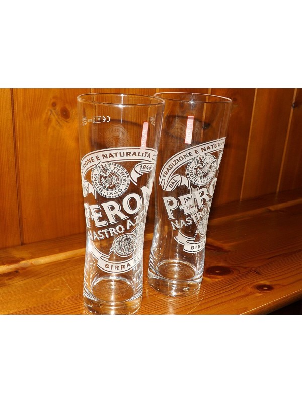 Peroni Beer Nastro Azzuro Frosted Etched Beer Glasses 2 pack 370/300ml  Italian