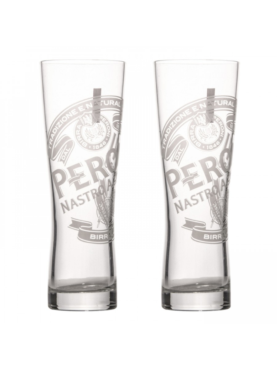 Peroni Beer Nastro Azzuro Frosted Etched Beer Glasses 2 pack 370/300ml –